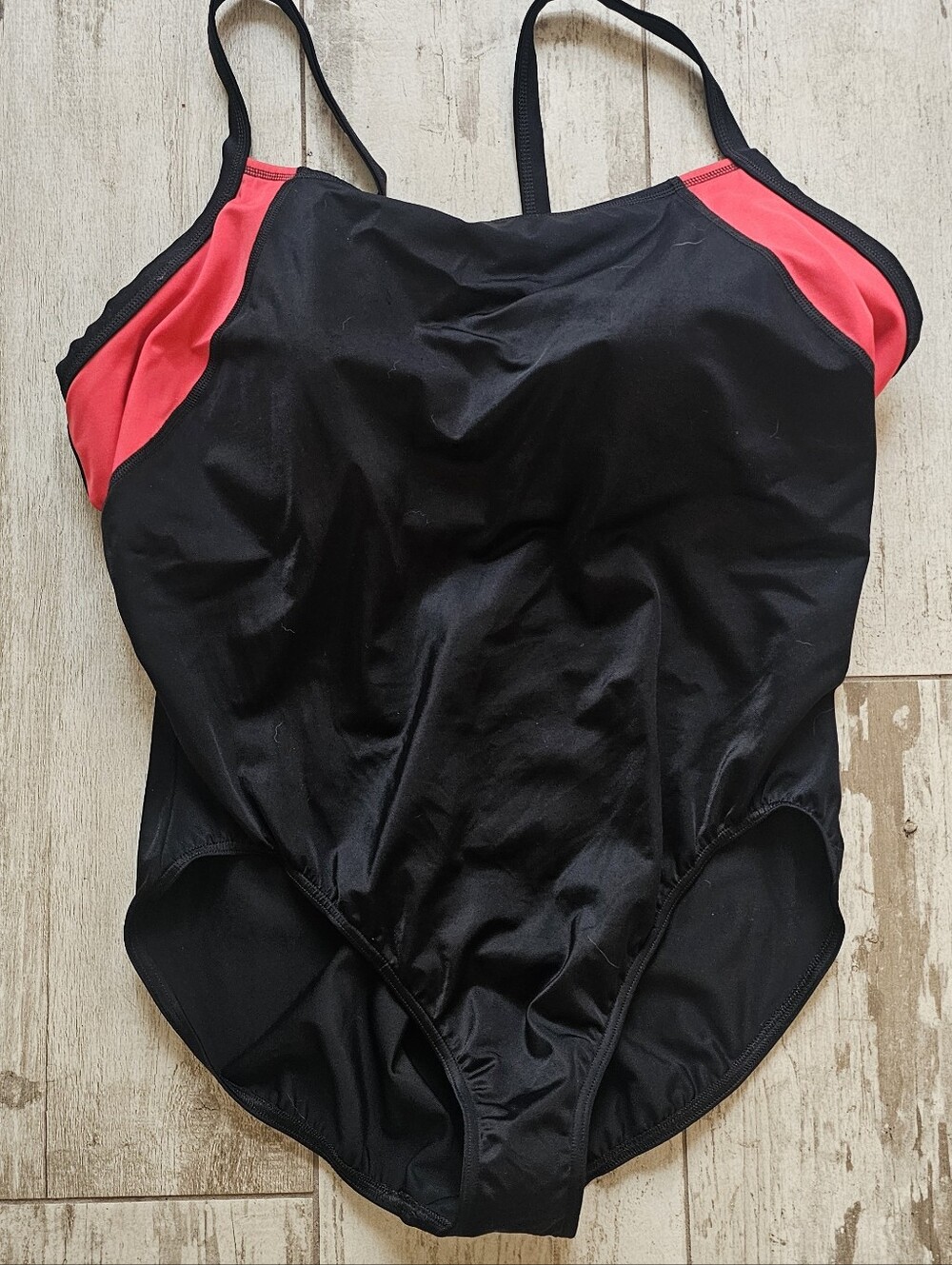 Lands End Black One-Piece Swimsuit with Red Accent 22W